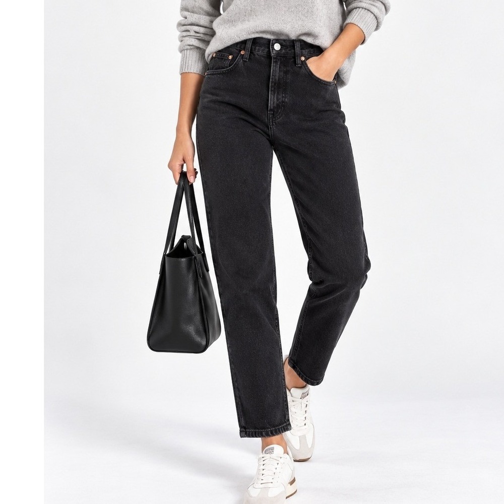 RE/DONE High Rise Straight Leg Jeans Washed Black 28 NWT